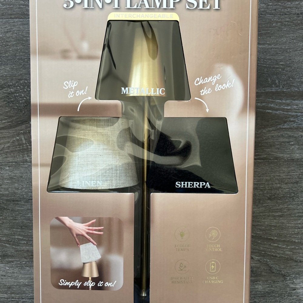 Rechargeable Table Lamp Set Wireless Cordless Touch Dimmable 3 Color Temps USB-C
